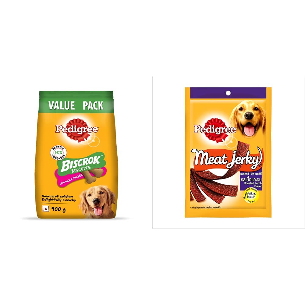 Pedigree Biscrok Biscuits (above 4 Months), Milk and Chicken Flavor, 900g Pack & Dog Treats Meat Jerky Stix, Roasted Lamb, 80 g Pouch (B09H5LBCK7) Amazon Price History, Amazon Price Tracker