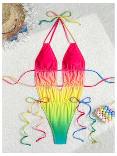 Milumia Women Ombre One Piece Swimsuit Halter Neck Tie Side Sleeveless Bathing Suit4