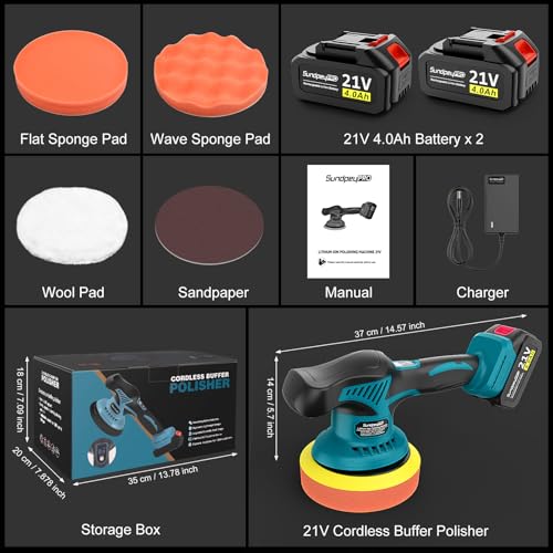 Cordless Car Buffer Polisher 21V - SundpeyPRO 6 Inch Car Buffer with 8 Variable Speed & 2 X 4.0Ah Battery - 6000RPM Portable Dual Action Polisher for Car Detailing Waxing Polishing Scratch Removing 7 Cordless Car Buffer Polisher 21V - SundpeyPRO 6 Inch Car Buffer with 8 Variable Speed & 2 X 4.0Ah Battery - 6000RPM Portable Dual Action Polisher for Car Detailing Waxing Polishing Scratch Removing - Image 7