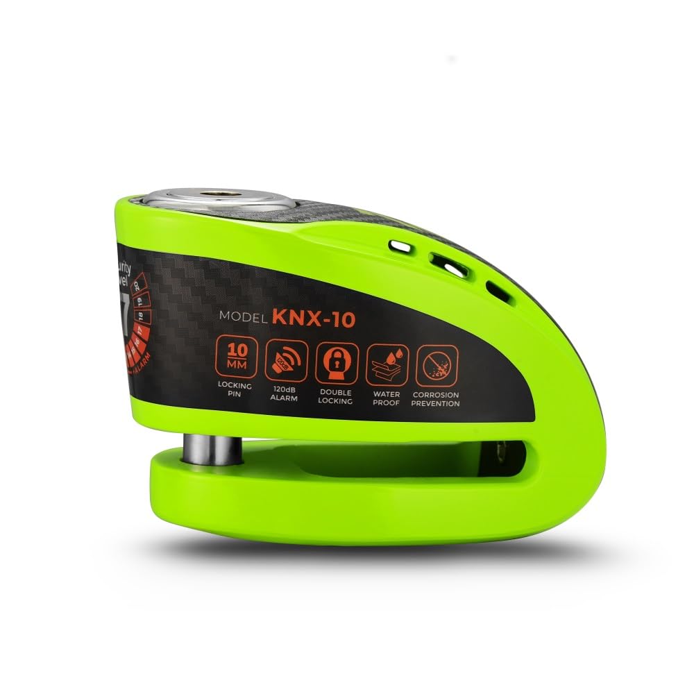 KOVIX KNX10 Lucchetto a disco con allarme Pin Ø 10 mm antifurto disco scooter, moto, colore: verde