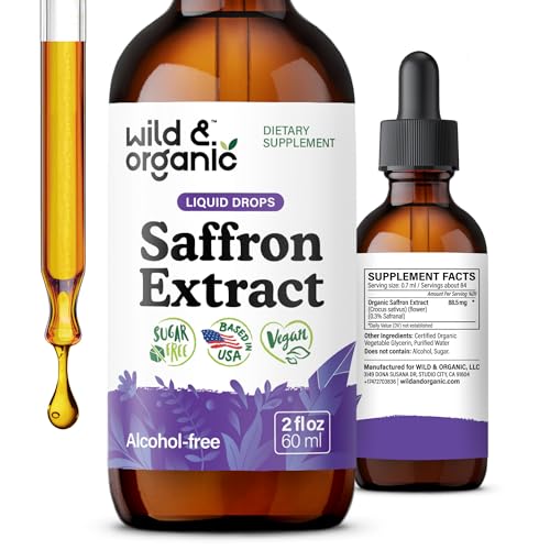 Wild & Organic Saffron Supplements 88.5 mg - Mood, Brain & Vision - 2 oz
