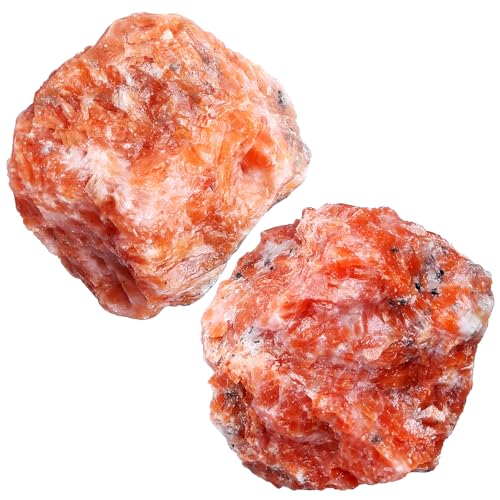 Image of 2 Pcs Sunstone 1.8-2.2 inch Large Raw Natural Crystals Healing Stones Rough Crystal Rock for Polishing Cabbing DIY Wrapping Decoration Wicca & Reiki Wire Sunstone Rocks Gfits