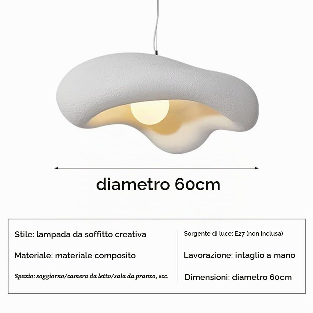 Lampada A Sospensione Creativa Wabi-sabi Lampada A Sospensione Creativa Irregolare E27 A Forma Di Nuvola Lampadario Bianco Illuminazione Interna Regolabile Decorazione Per La Sala Da Pranzo(60cm