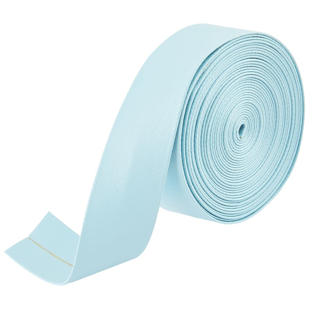 GORGECRAFT 5m x 30mm PU Leather Trimming Tape Foldover Leather Strips 1mm Thick Faux Lambskin Grain Leatherette Straps Strings Thread for DIY Crafts Jewelry Making Tooling Workshop, Pale Turquoise