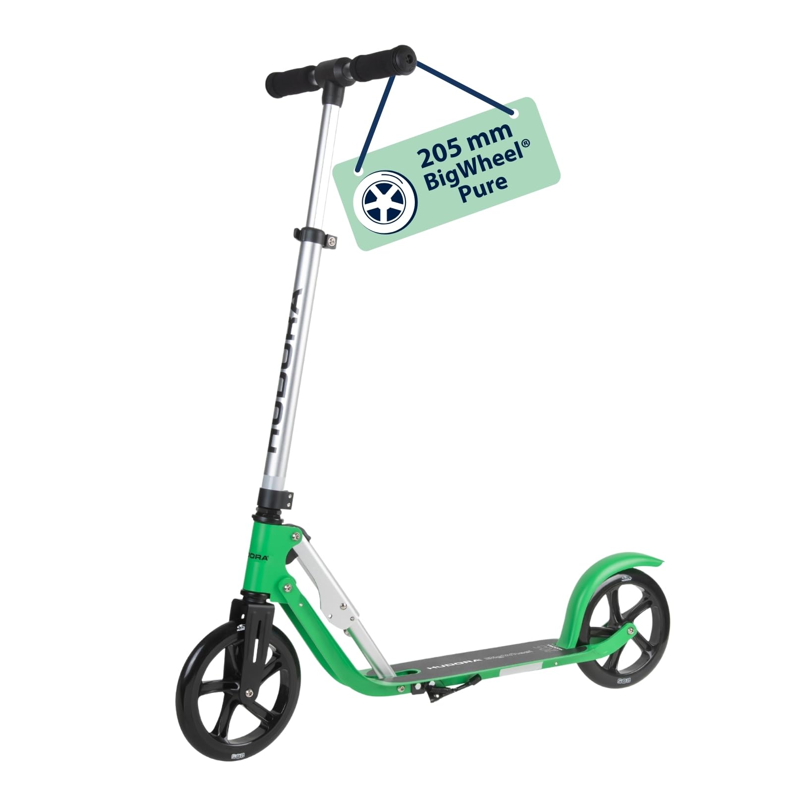 HUDORA BigWheel Pure Scooter I Stabiler Aluminium-Roller mit Ständer I Höhenverstellbarer & zusammenklappbarer Cityroller für bis zu 100kg I Tretroller für Jugendliche und Erwachsene