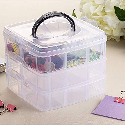 SKY-ANGEL 3 Layers 18 Grid Plastic Transparent Jewelry/Makeup/Cosmetic Storage Box Portable Jewelry Box Accessories for Earrings Ring (Transparent)