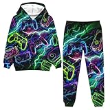 uideazone Size 7-8 Kids Sweatsuit Boys Girls 2 Pieces Neon Jogger Outfits Tracksuits 3D Lightning Hoodies Sweatshirts and Sweatpants Clothes Sets