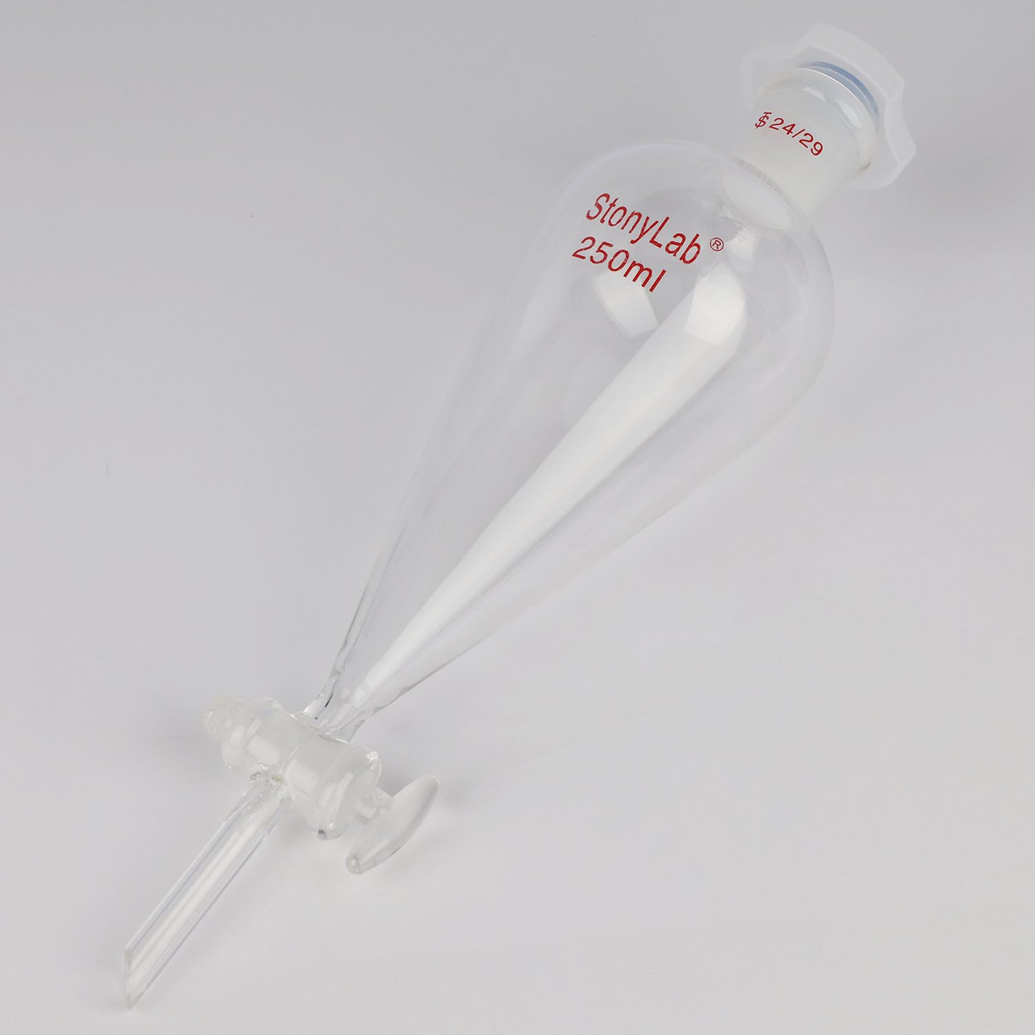 stonylab Lmbuto Separatore con Rubinetto in Vetro, Imbuto in Borosilicato con Giunto 24/29 per Separazione Accurata di Liquidi in Laboratorio, 250 ml