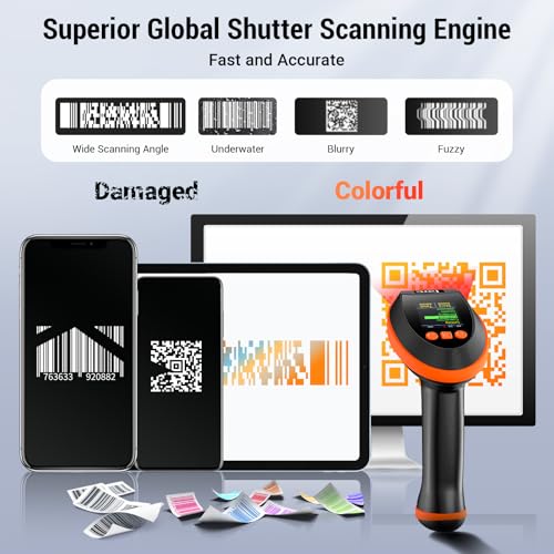Image of Tera Barcode Scanner Wireless 2D with Stand: Pro Version Digital Setting Screen Keypad Works with Bluetooth 2.4G Wireless USB Wired Extra Fast Scanning Speed Handheld Bar Code Reader HW0009-Z