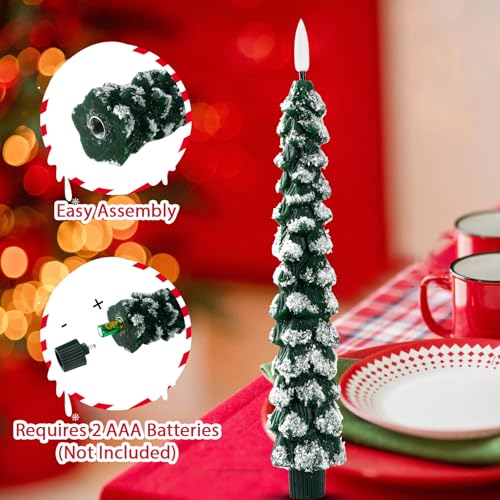 Image of Flameless Christmas Tree Candles with Remote - 2 Pack LED Snowy Tree Battery Operated Candles, Realistic Flickering Flame, Safe Holiday Home Decor for Christmas Decorations & Gifts