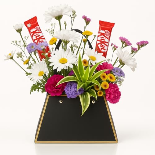 Image of Oasis Pack Of 10 Embossed Flower Bags (Black & Gold)