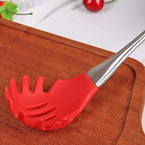 Image of Good Grip Pasta Fork Spaghetti Server Silicone+Strong and Durable Nylon Core with Stainless Steel + Silicone Handle for Non-Stick Cookware Utensil Steel Pasta Server (Black)