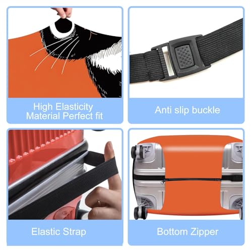 Image of Black Cat Luggage Cover for 32-34 Inch Suitcases - Stretch Travel Suitcase Protector with Orange Background - Durable Anti-Scratch Washable Cover for Luggage,XL