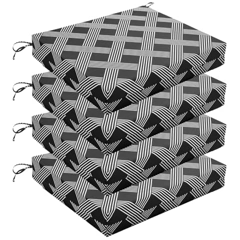 Wellsin Outdoor Chair Cushions for Patio Furniture - Outdoor Cushions for Chairs - Waterproof Patio Chair Cushions Set of 4, 18.5"X16"X3", Black Geometry Cover