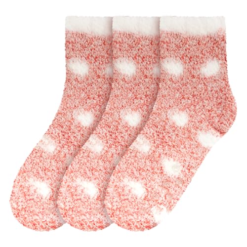 Image of BambooMN Women's Soft Warm Fuzzy Fluffy Polka Dot Cuff Crew Home Socks