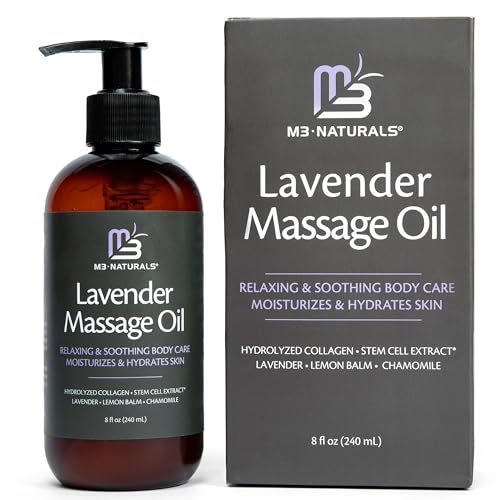 Image of Lavender Sensual Massage Oil with Collagen and Stem Cells, Skin Tightening Therapy for Bum, Thighs, and Belly, Fast-Absorbing Cellulite Oil, 8 fl oz by M3