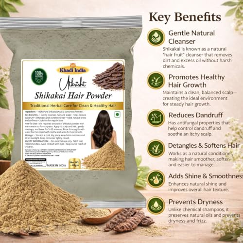 Image of Khadi Utkrisht Herbal Hair Powder with Shikakai, Amla, Reetha, Bhringraj and Hibiscus | 100% Natural Hair Cleanser for Hair Growth, Dandruff Control & Hair Fall Reduction (Chemical-Free) - 200GM (Pack of 5)