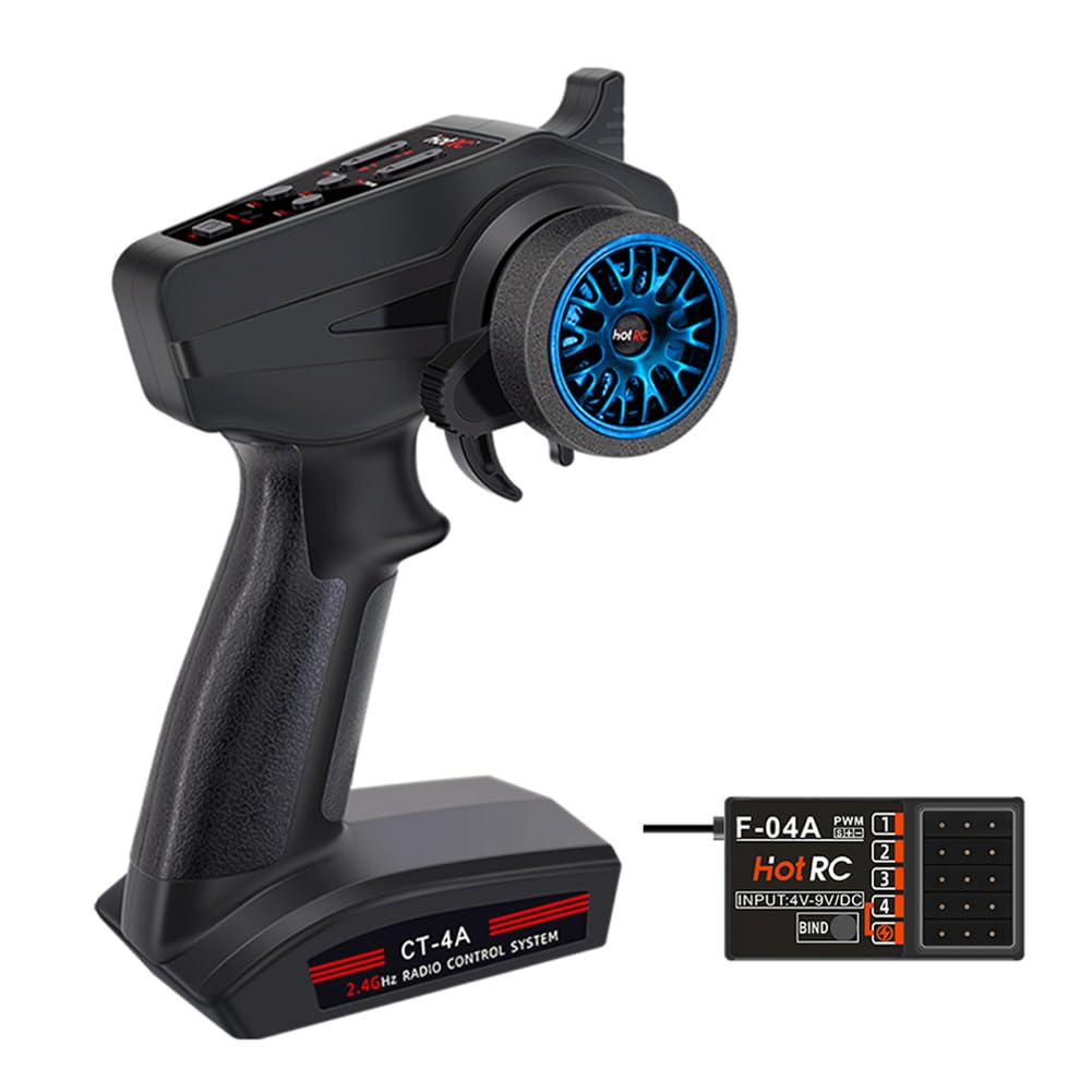 HOTRC CT-4A 4CH 2.4GHz Remote Controller and Receiver for RC Car, Boat, Tanks (CT-4A-blue)