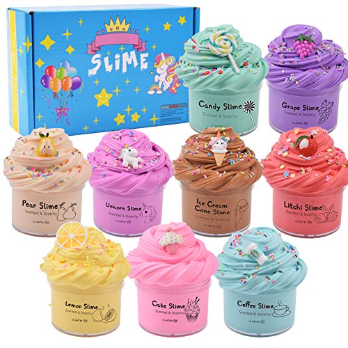 WUJYLY Big Slime Kit with 9 Pack Upgrade Butter Slime,Scented Unicorn Slime ,Latte Slime, Ice Cream Slime and Others,Super Slime Box,Soft and Non-Sticky Party Favor Putty Toy for Kids