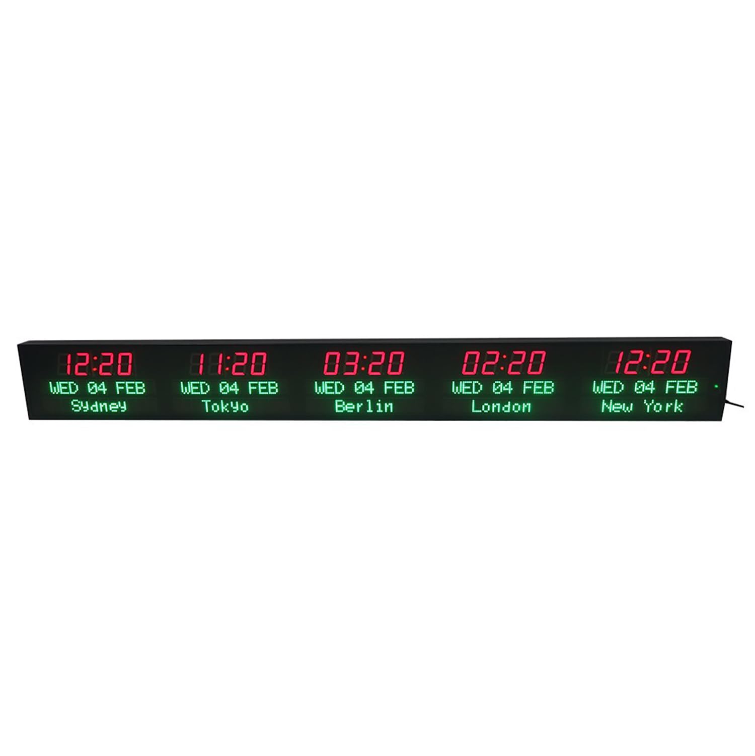 5 miejskich stref czasowych zegar, cyfrowy zegar światowy LED, regulowany czas/data/miasto, 3 poziomy regulacji jasności, dla wielonarodowych przedsiębiorstw, hoteli, biura