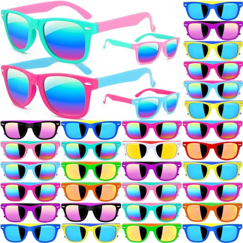 Oleitodh 60 Pcs Kids Sunglasses Bulk,Kids Neon Sunglasses Party Favors with UV400 Proctection,80s 90s Retro Sunglasses for Boys Girls Age 3-8, Beach Pool Birthday Party Supplies Gifts
