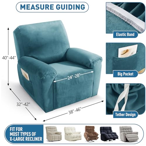 Image of ZNSAYOTX 2026 Velvet Oversized Recliner Cover 3-Piece, Luxury Plush Recliner Chair Covers with Elastic Band & Ties Stay in Place, Stretch Reclining Slipcover for Lazy Boy Soft Washable (Peacock Blue)