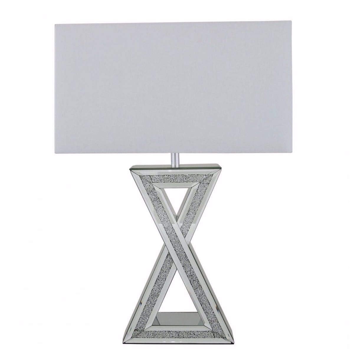 Touch of Vogue® Crushed Diamond Bed Side Table Lamp Desk Table Crystal Filled Diamante Silver Mirror Mirrored Shade White
