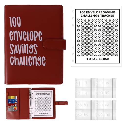 100 sobres para ahorrar dinero, tamaño A5, encuadernación con sobres de dinero, libro de ahorro de dinero, planificador de presupuesto (marrón)
