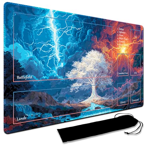 MTG Playmat, 60 x 35CM MTG Playmat with Zones, Stitched Edges Game Play Mat Trading Card Game Playmats Mouse Pad Smooth Rubber Surface TCG Game Mat with Storage Bag (With Zone,11)