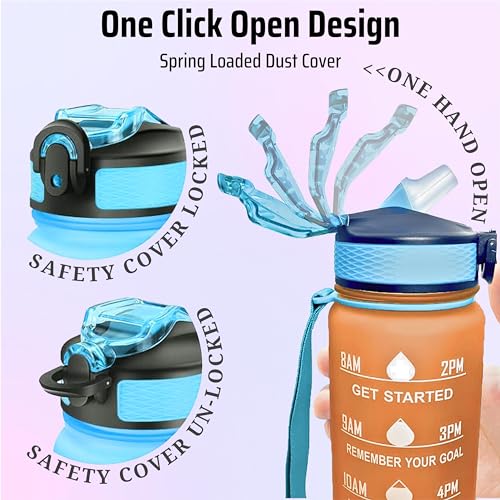 Repton 1L Sports Water Bottle with Motivational Time Marker, Blue & Orange, 1000 ml - Image 3