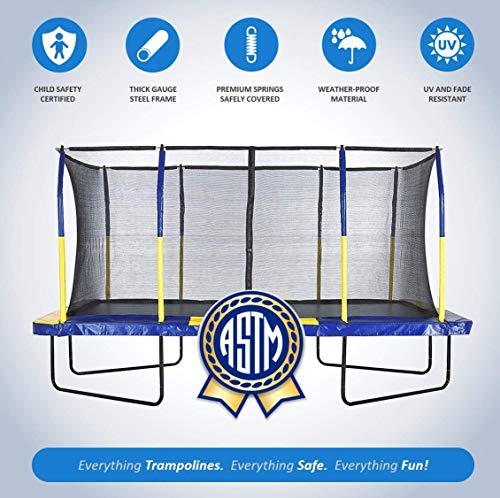 Image of Upper Bounce Rectangle Trampoline Set with Top-Ring Enclosure Net, Outdoor Backyard Recreational, Gymnastics Activity for Kids and Adults, High Weight Capacity 500 lbs