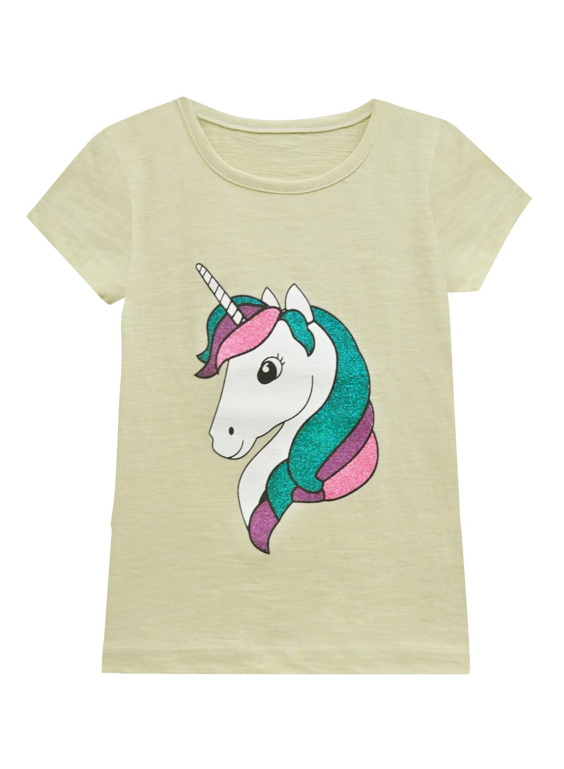 A.T.U.N. (ALL THINGS UBER NICE)Girl's Regular Unicorn Print T-Shirt (GSTS UNC_Pristine Slub 14-15 Years)