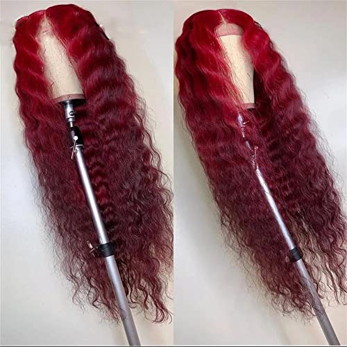 EVLYNN 99J Red Lace Front Wig Loose Curly Lace Front Wigs Dark Red Long Water Wave Lace Front Wigs, Synthetic Lace Front Wig with Baby Hair Pre-plucked Hairline Full Wigs for Black Women (24" 99J red curly lace wig)