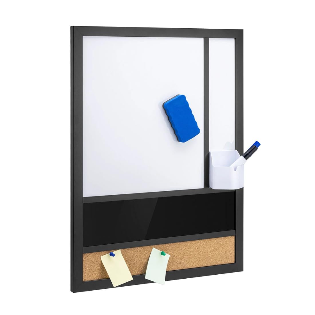 Spacetronik 3 in 1 Kombitafel Magnettafel Pinnwand Whiteboard 45x60 cm | Wandorganizer im Hochformat, Whiteboard Magnetisch, Kork Pinnwand, Integrierter Stiftehalter