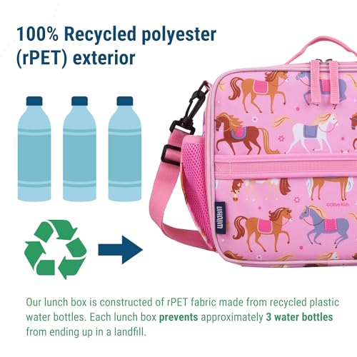 Image of Wildkin Kids ECO rPET Insulated Lunch Box - Keeps Food Hot or Cold, Easy-Clean Lining, Mesh Pockets & BPA-Free - Boys & Girls, Ideal for School, Travel & Daycare - Horses