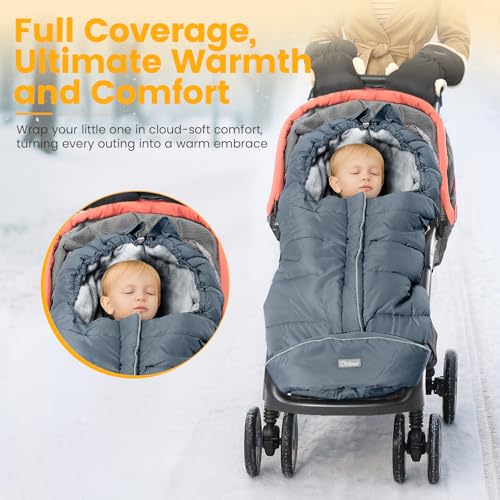 Image of Orzbow Stroller Footmuff Universal - Weather-Proof Bunting Bag for Toddler, Warm Fleece Sleeping Bag for Cold Weather, Easily Attaches to Most Strollers, Baby Boys Girls Winter Essentials, Grey