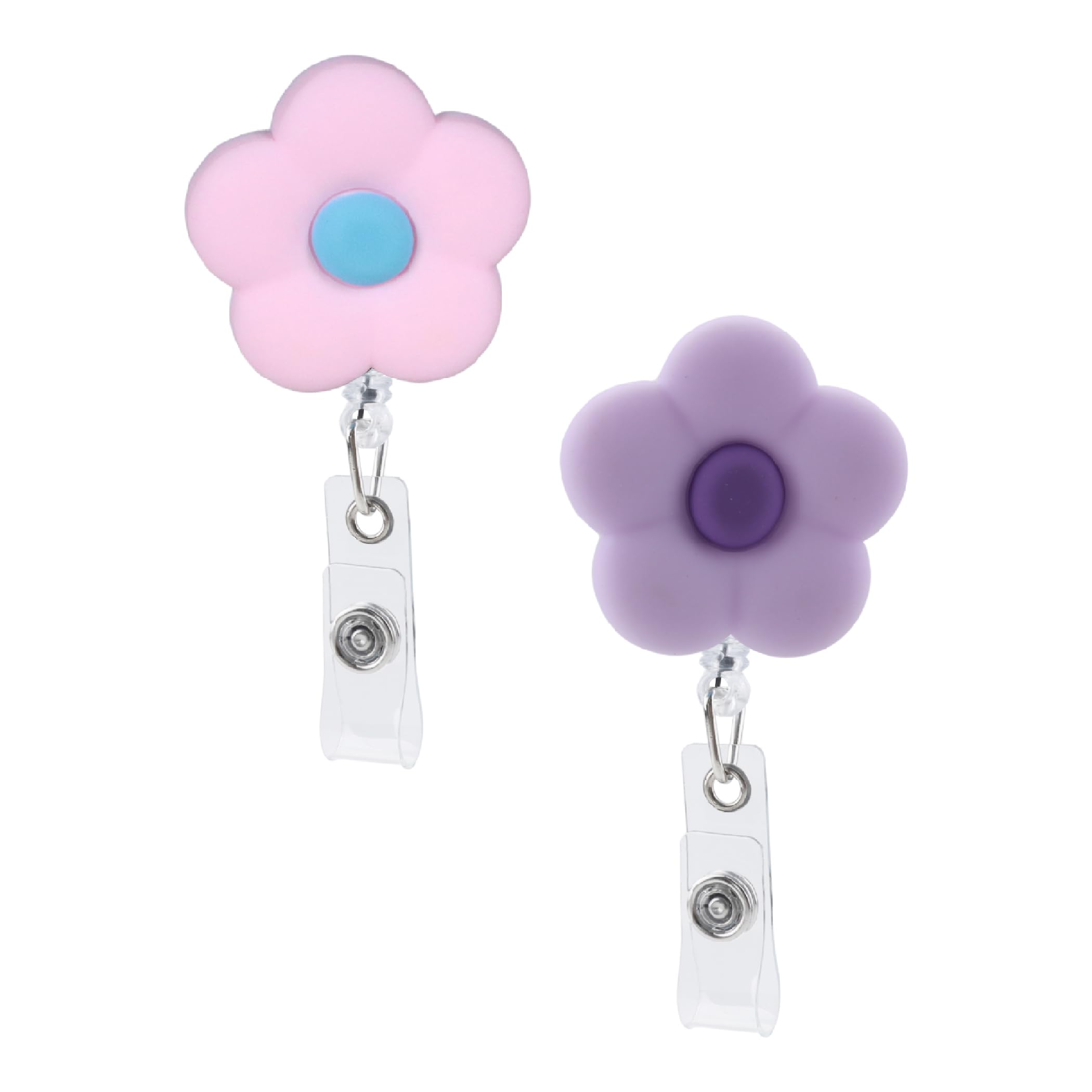 2Pcs Flower Retractable Badge Holders, Cute Colorful Badge Reels with 24 inch Retractable Cord