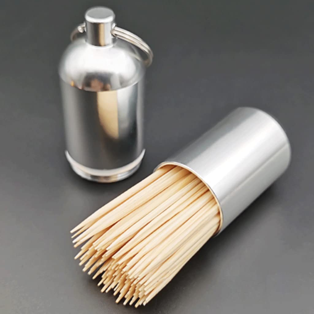 MRKU Zahnstocherspender, Zahnstocherbox, modischer Halter aus Zinklegierung, tragbarer Halter, klein mit Deckel, Behälter, schick