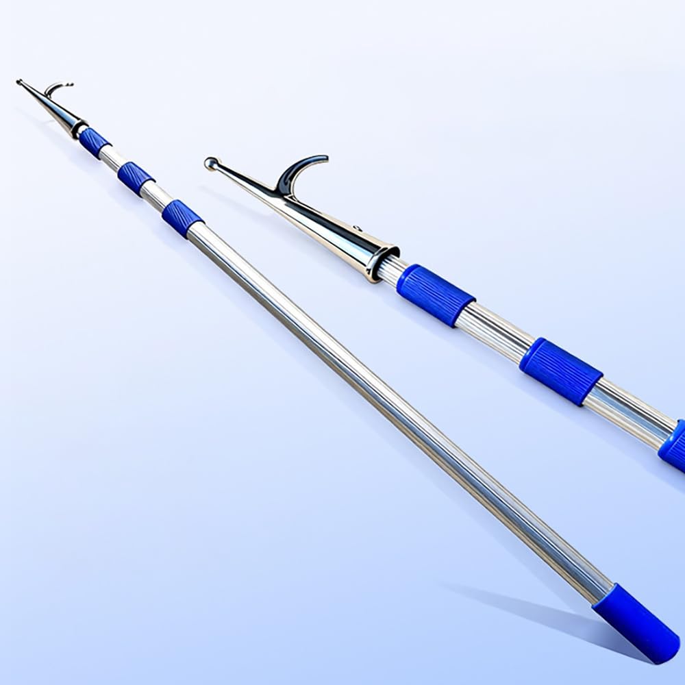 PA-DABAOO Stainless Steel Telescoping Boat Hook, Multi-Use Yachts Rescue Pole for Retrieve People Floating, Water Rescue/Push-Pull/Boating Lightweight Docks Stick,3M