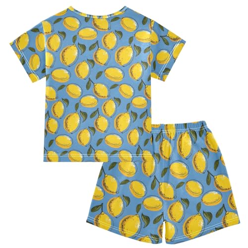 Lemon Blue Cute Cartoon Pattern Summer Cute Pajama Sets, Short Sets for Daily Wears and Sleep Wears2