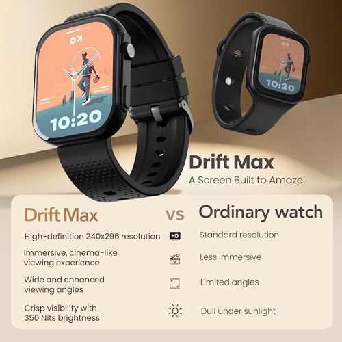 Image of GOBOULT Drift Max Smartwatch 2.01'' HD Screen, BT Calling 5.2, 350 Nits Brightness, IP68, 250+ Watchfaces, 120+ Sports Modes, AI Voice Assistant, SpO2 Monitoring (Coal Black)
