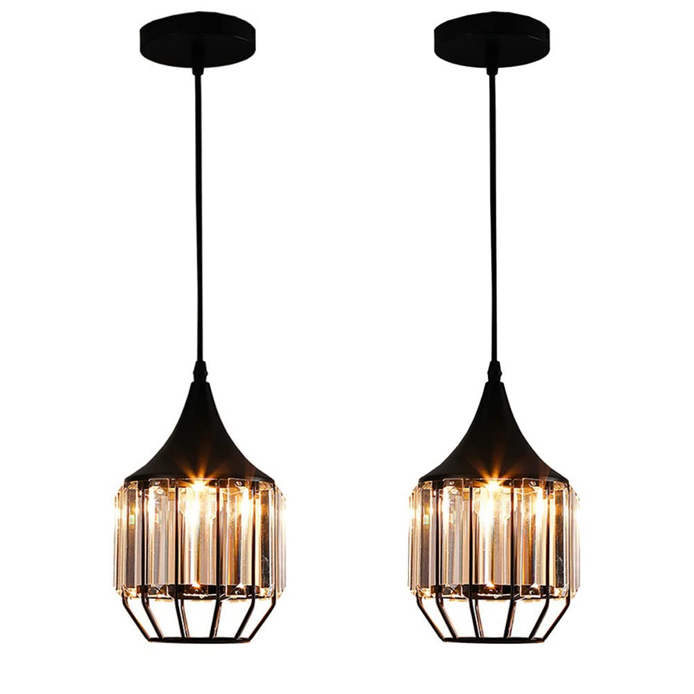 FYZDLAOR Retro Pendant Light,Metal Crystal Chandelier Lights,Farmhouse Pendant Light,Industrial Pendant Light,Black Finish,Adjustable Chandelier Line（E27）