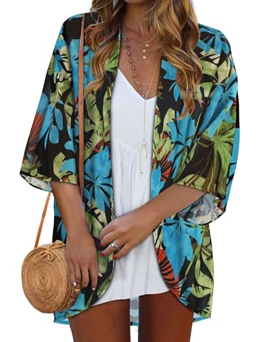 Image of Women Kimono Cardigans Casual Summer Tops Cover up Open Front Floral Print Resort Wear 2026