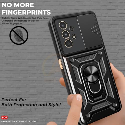 Image of Armor Bumper Back Cover Case for Samsung A13 4G Rotating Camera Cover, Ring Holder & Kickstand | Heavy Duty & 360 Degree Protection Samsung A13 4G Back Cover (Black)