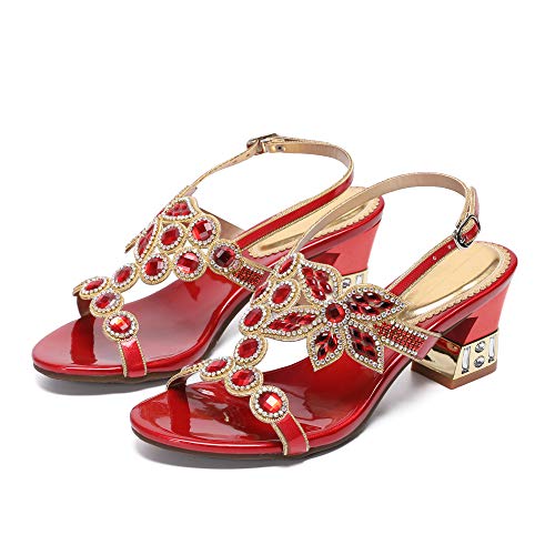 Image of Women's Handmade Rhinestones Crystal Heel Evening Bridal Wedding Prom Sandals Heeled 6.5 cm