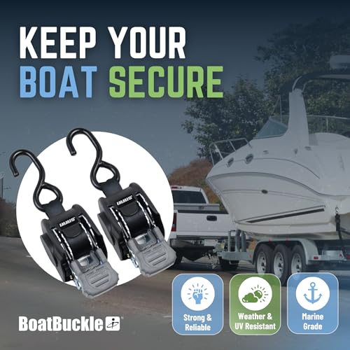 BoatBuckle Mini G3 Retractable Ratchet Straps - (1 x 72-Inch, 1400lbs Break Strength, 2-Pack) Bolt-On Boat Transom Tie Down Straps to Trailer, Fresh Water | Mounts with Included Hardware to Most Boat Trailers, Self-Retracting Web Helps Limit Loose Strap Tangles, for Freshwater Use - Image 4