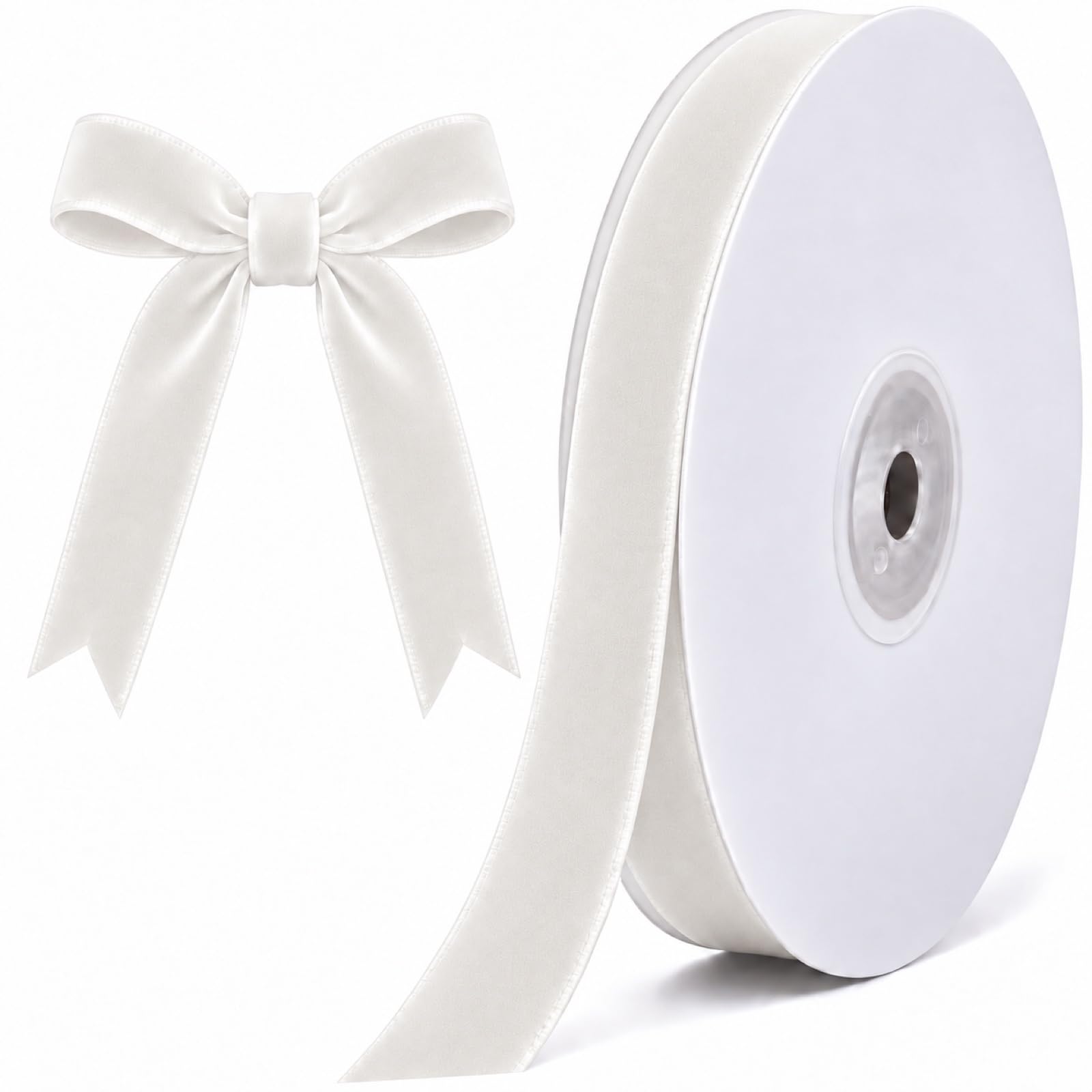 Tsorode 10 Yards White Velvet Ribbon for Christmas Tree, 5/8 Inch
