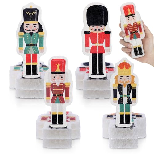 Image of Layhit 12 Pcs Christmas Dish Sponges Cute Kitchen Non Scratch Scrub Sink Sponges Wood Pulp Reusable Household Cleaning Cloth for Kitchen Dishes Furniture(Nutcracker)