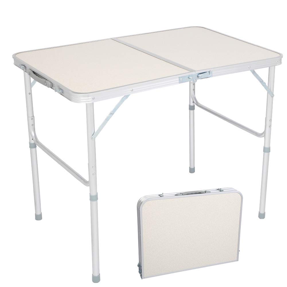 90 x 60 x 70cm Home Use Aluminum Alloy Folding Table White,Portable Camping Table Lightweight Foldable Table Height Adjustable for Party Picnic Dining Outdoor Indoor Use
