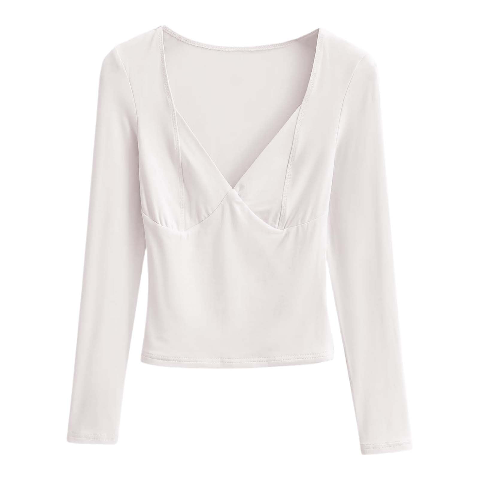 Maglia da donna a maniche lunghe con scollo a V, sexy, slim fit, Y2K, Skim Dupe Basic Crop, top a tunica, da donna, elasticizzata, per sport stretto, top da donna